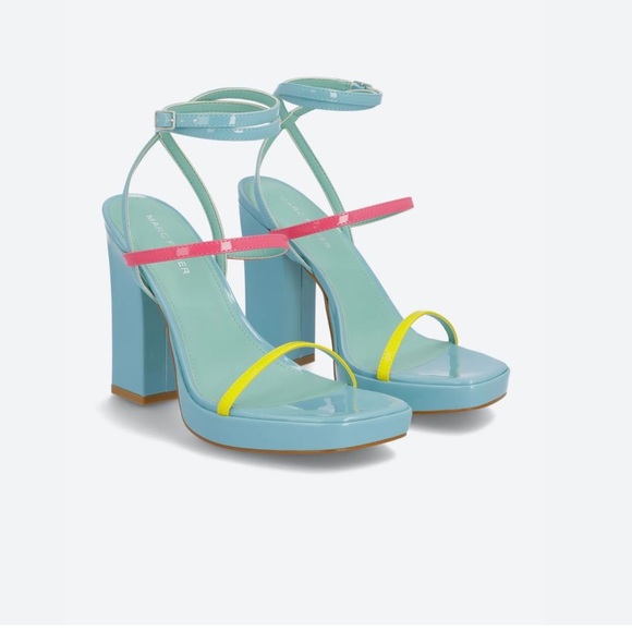 Marc Fischer Acres Heeled Strapy Sandal. In yellow, pink and blue. NWT’S. Size 6 - Picture 4 of 13